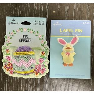 Hallmark Easter Lapel Pins Brooch Egg Bunny Ears Duck - Vintage - Lot of 2